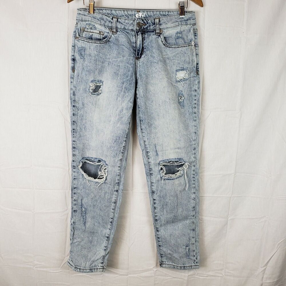Garage Womens Blue Distressed Mid Rise Regular Fit Boyfriend Jeans‎ Size 3